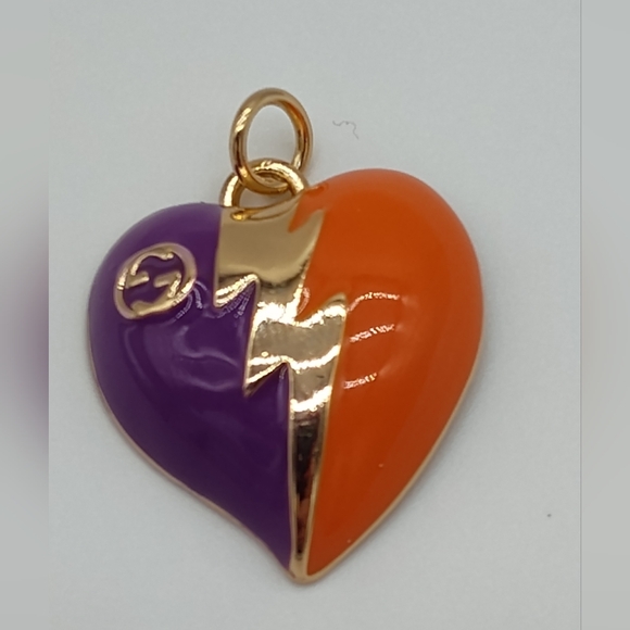Gucci Jewelry - GUCCI Split Heart Charm Purple Orange Enamel Gold Tone Pull Charm Pendant Logo